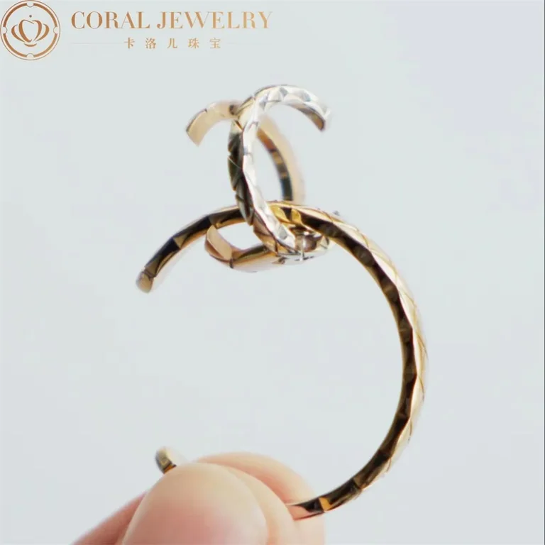Chanel Coco Crush Hoops J11974 Quilted Motif 18k White and Beige Gold 2