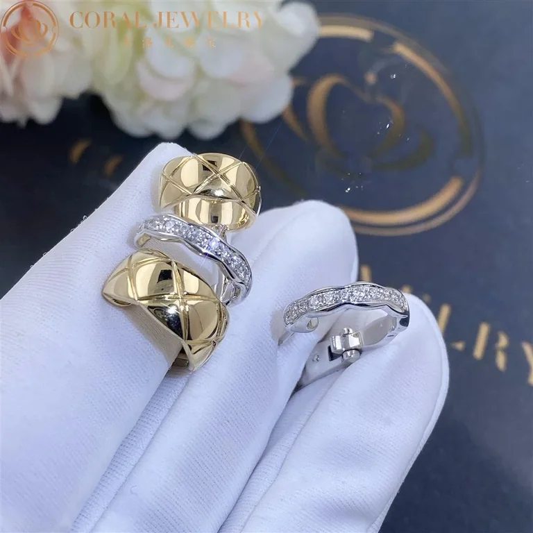 Chanel Coco Crush Earrings J11191 Quilted Motif 18k White and Yellow Gold Diamonds 4