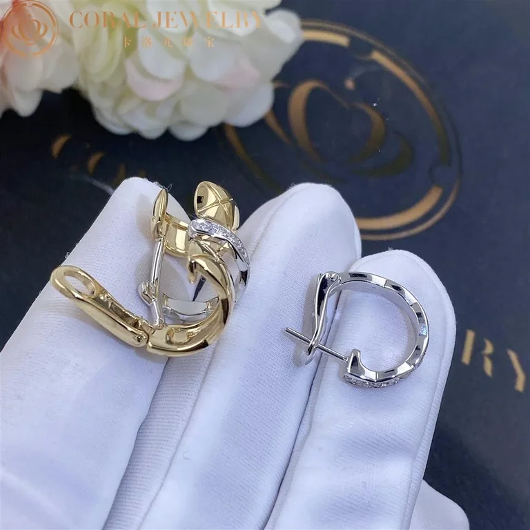 Chanel Coco Crush Earrings J11191 Quilted Motif 18k White and Yellow Gold Diamonds 2