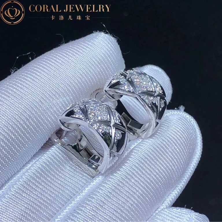 Chanel Coco Crush J11135 Earrings Quilted Motif 18k White Gold Diamonds 8