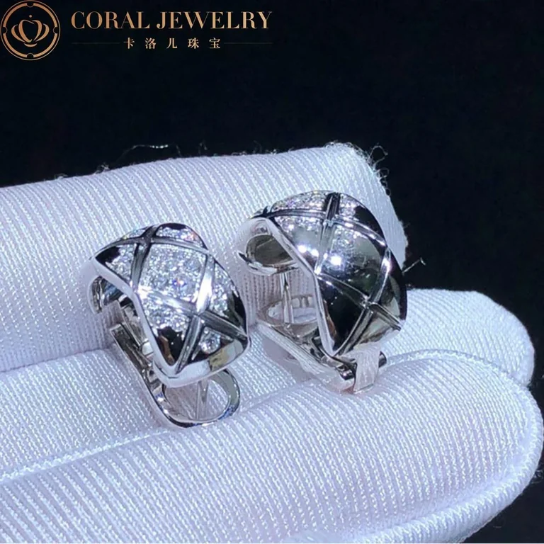 Chanel Coco Crush J11135 Earrings Quilted Motif 18k White Gold Diamonds 3