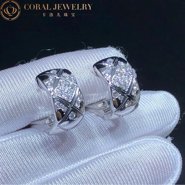 Chanel Coco Crush J11135 Earrings Quilted Motif 18k White Gold Diamonds 2
