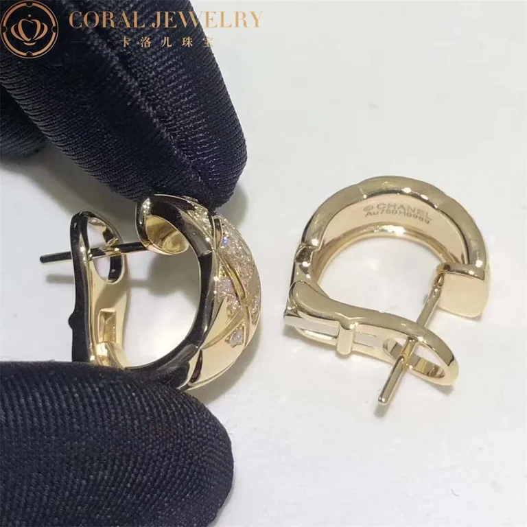 Chanel Coco Crush J11755 Earrings Quilted Motif 18k Beige Gold Diamonds 5