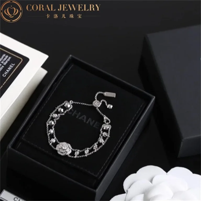 Chanel Bouton de Camélia J12065 Bracelet 18k White Gold Diamonds 8