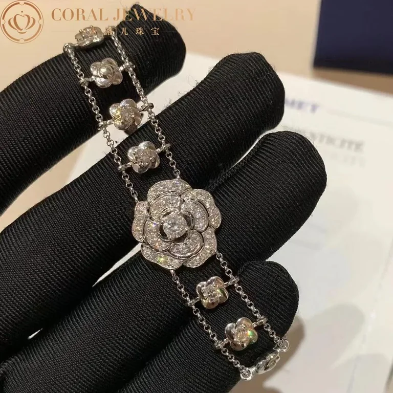 Chanel Bouton de Camélia J12065 Bracelet 18k White Gold Diamonds 6