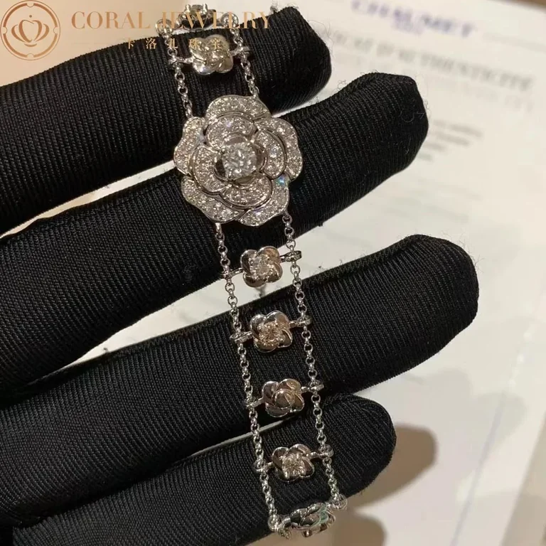 Chanel Bouton de Camélia J12065 Bracelet 18k White Gold Diamonds 5