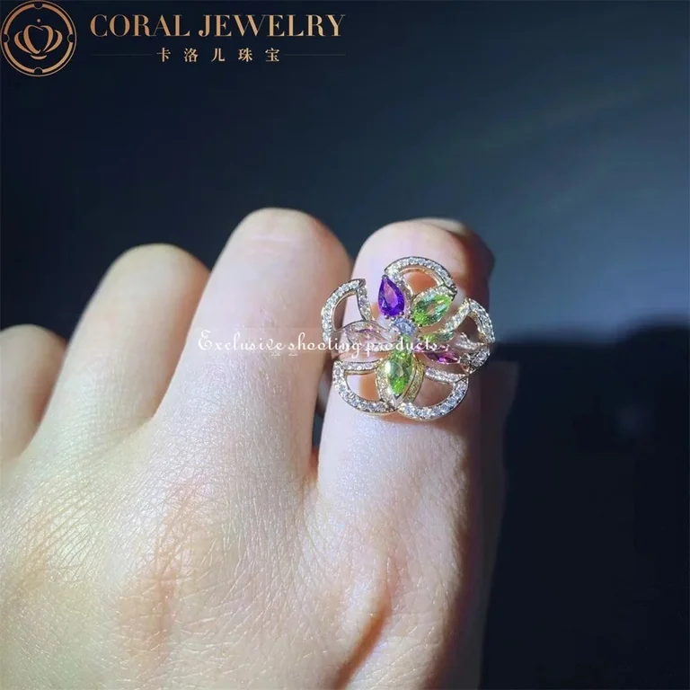 Bulgari Divas? Dream 355819 Ring Rose Gold Diamonds Amethyst Peridot Pink Tourmaline 8