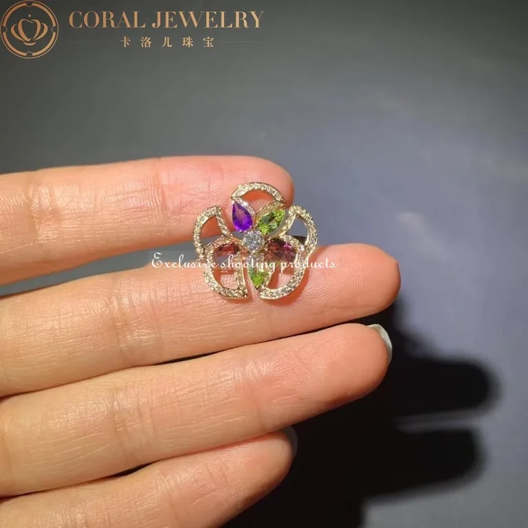 Bulgari Divas? Dream 355819 Ring Rose Gold Diamonds Amethyst Peridot Pink Tourmaline 7