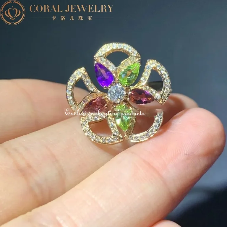 Bulgari Divas? Dream 355819 Ring Rose Gold Diamonds Amethyst Peridot Pink Tourmaline 4