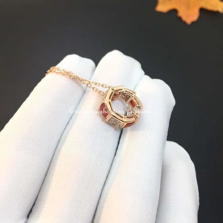 Bulgari Serpenti 355088 Viper necklace with 18 kt rose gold chain pendant set with carnelian elements and demi pavé diamonds 2