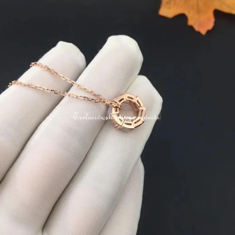 Bulgari Serpenti 357095 Viper 18 kt rose gold necklace set with mother-of-pearl elements and pavé diamonds on the pendant 6