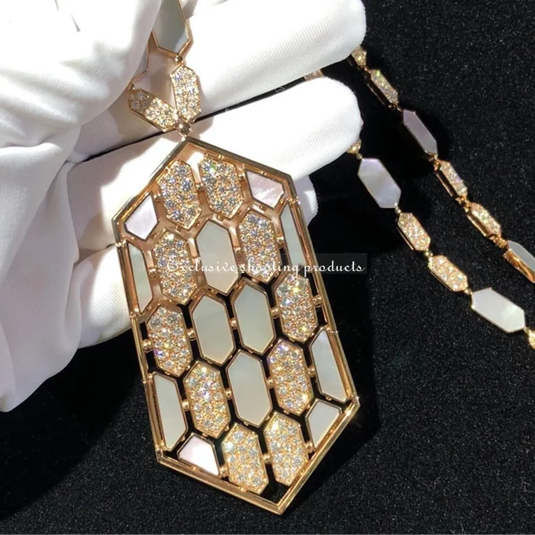 Bulgari Serpenti 261707 necklace in 18-carat pink gold and white mother-of-pearl and diamond high jewelry 3