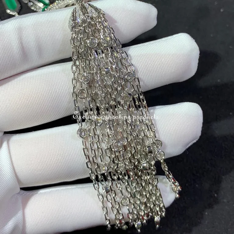 Bulgari Serpenti 354101-1 18 kt white gold necklace with tassel set with a diamond pavé diamonds and malachite eyes 7
