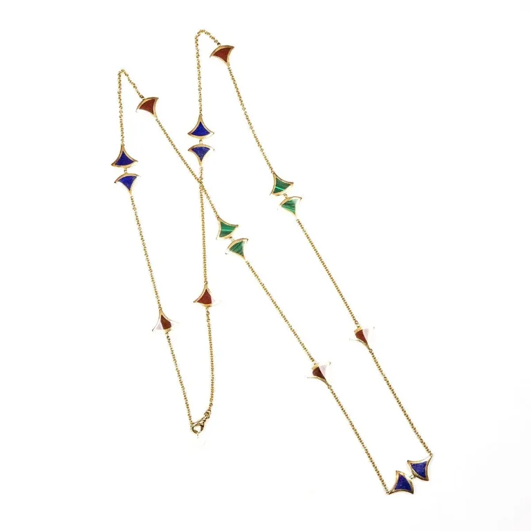 Bulgari CL857231 Divas? Dream Necklace Yellow Gold Carnelian Lapis Malachite Sautoir Necklace 350739 1