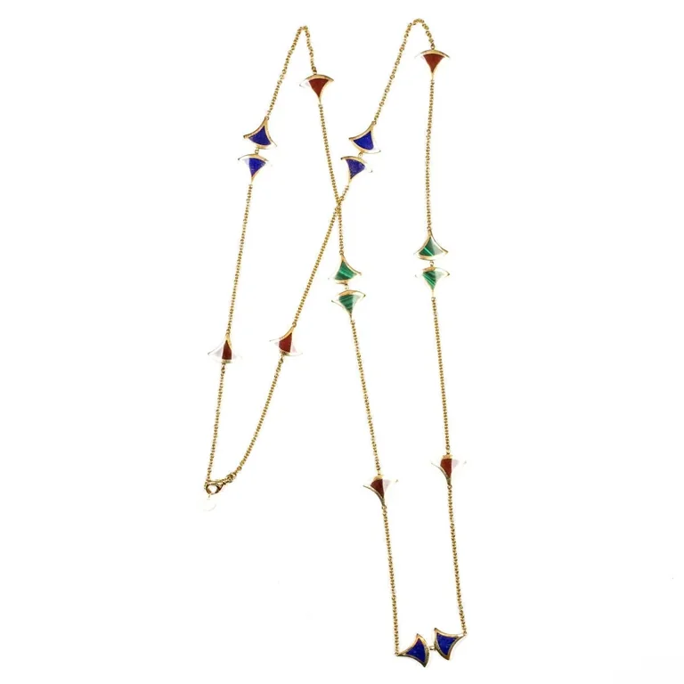Bulgari CL857231 Divas? Dream Necklace Yellow Gold Carnelian Lapis Malachite Sautoir Necklace 350739 12