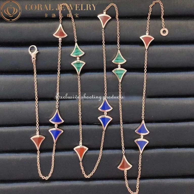 Bulgari CL857231 Divas? Dream Necklace Yellow Gold Carnelian Lapis Malachite Sautoir Necklace 350739 8