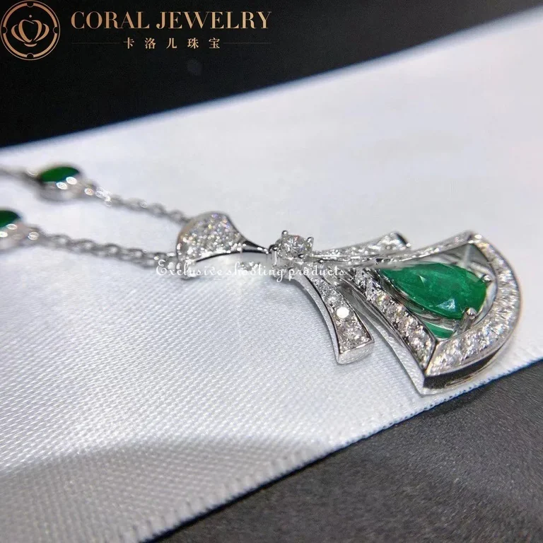Bulgari Divas? Dream 356955 Necklace White Gold Set Emeralds and Diamonds 8