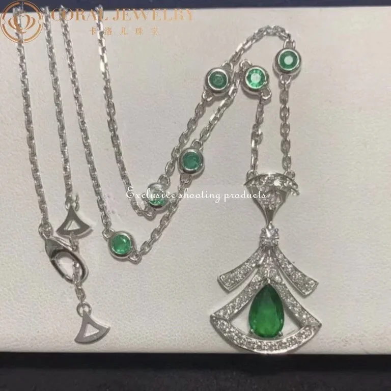 Bulgari Divas? Dream 356955 Necklace White Gold Set Emeralds and Diamonds 7
