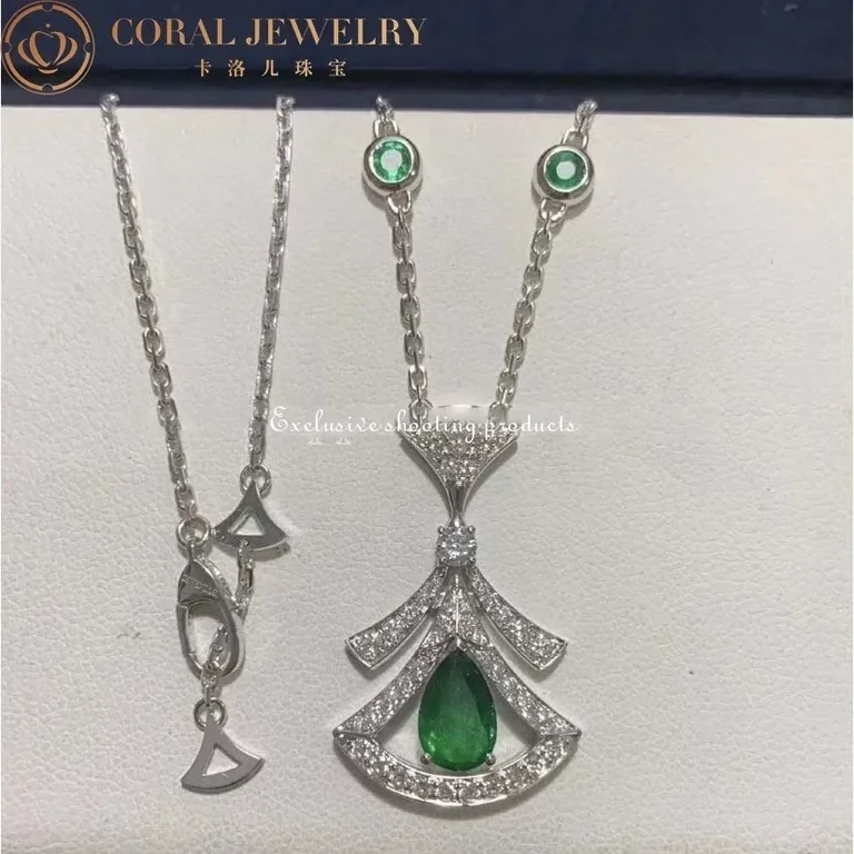 Bulgari Divas? Dream 356955 Necklace White Gold Set Emeralds and Diamonds 6