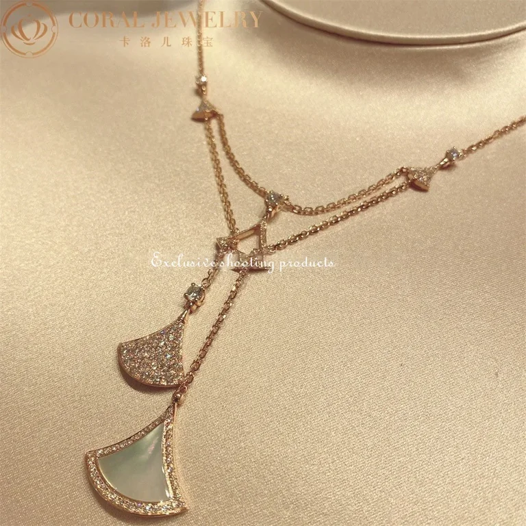 Bulgari Divas? Dream 358682 Necklace Rose Gold with Mother-of-pearl and Diamonds 7