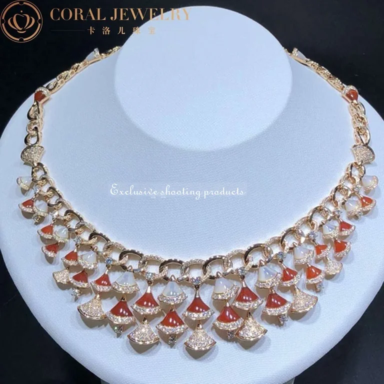 Bulgari Divas? Dream 354092 Necklace Rose Gold with Carnelian Mother-of-pearl and Diamonds High Jewelry 15