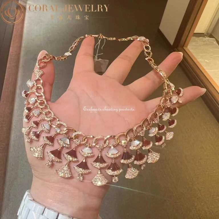 Bulgari Divas? Dream 354092 Necklace Rose Gold with Carnelian Mother-of-pearl and Diamonds High Jewelry 8