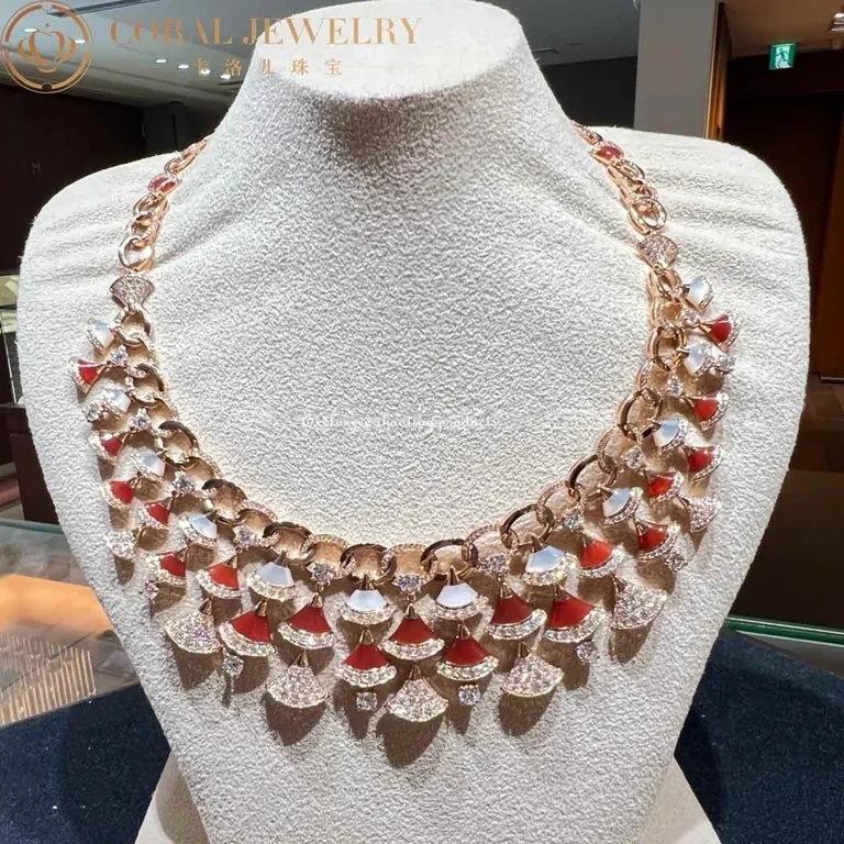 Bulgari Divas? Dream 354092 Necklace Rose Gold with Carnelian Mother-of-pearl and Diamonds High Jewelry 4