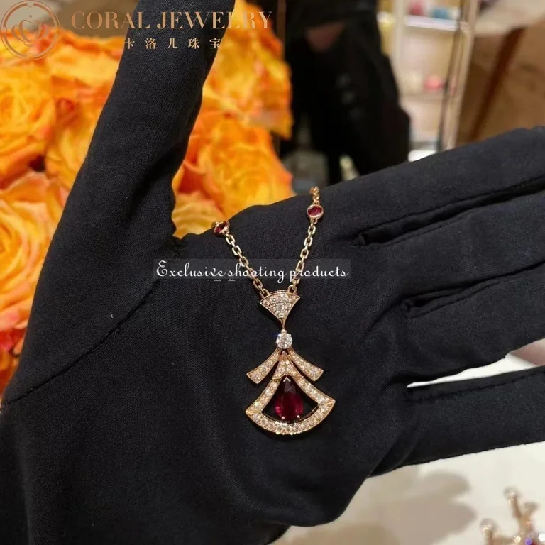 Bulgari Divas? Dream 356953 Necklace Rose Gold Set Rubies and Diamonds 8