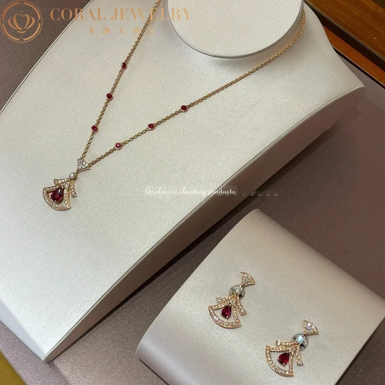 Bulgari Divas? Dream 356953 Necklace Rose Gold Set Rubies and Diamonds 7