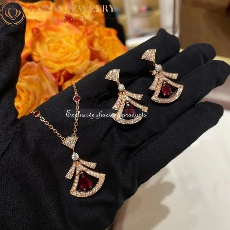 Bulgari Divas? Dream 356953 Necklace Rose Gold Set Rubies and Diamonds 2