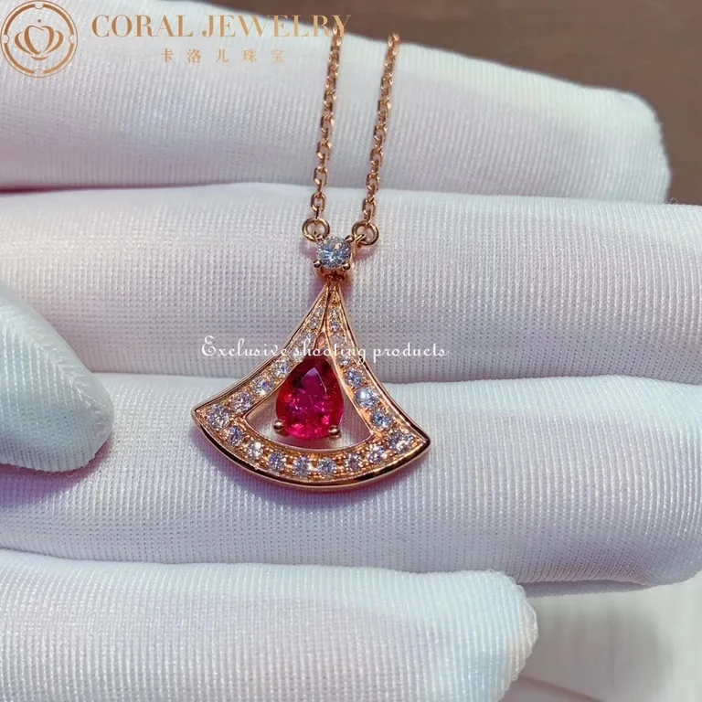 Bulgari Divas? Dream 354366-1 Necklace Rose Gold Set Ruby and Diamonds 3