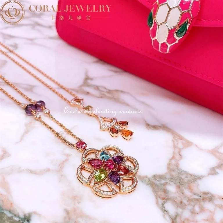 Bulgari Divas? Dream 355617 Necklace Rose Gold Set with Coloured Gemstones and Pav� Diamonds 8