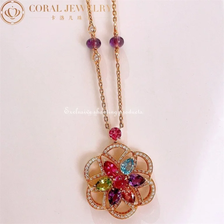 Bulgari Divas? Dream 355617 Necklace Rose Gold Set with Coloured Gemstones and Pav� Diamonds 7