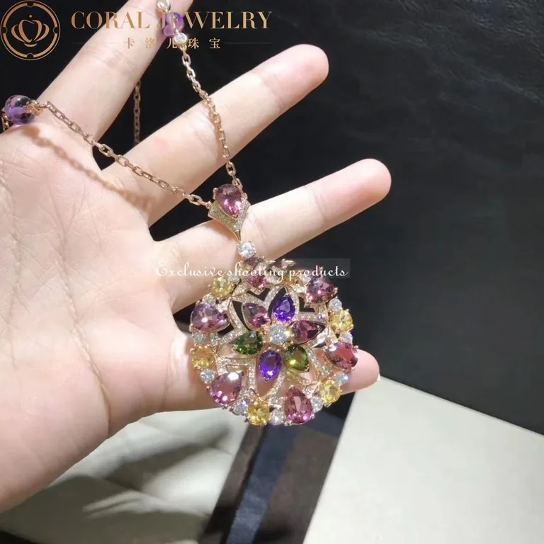 Bulgari Divas? Dream 355907 Necklace Rose Gold Set with Coloured Gemstones and Pav� Diamonds 9