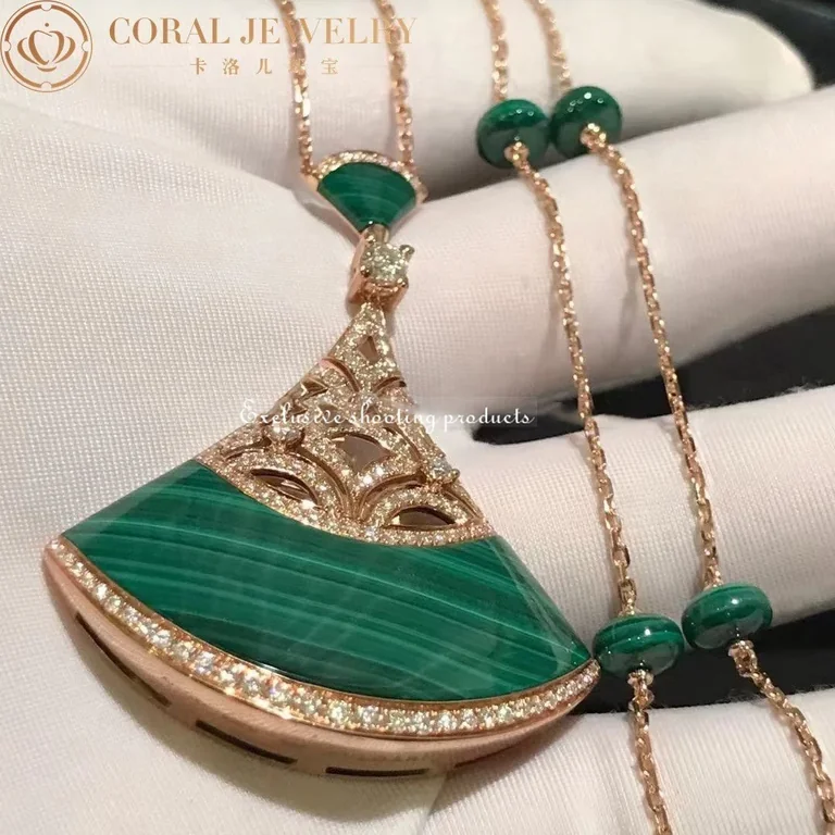Bulgari Divas? Dream 358222 Necklace Rose Gold Malachite and Diamonds 7