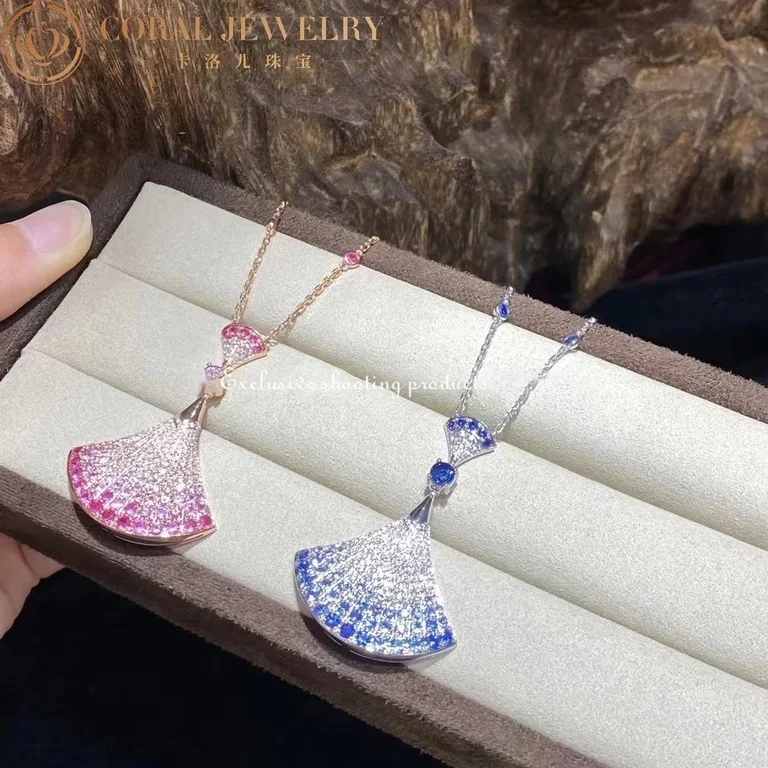 Bulgari Divas? Dream 358114 Necklace Rose Gold Central and Sapphires and Diamonds 7