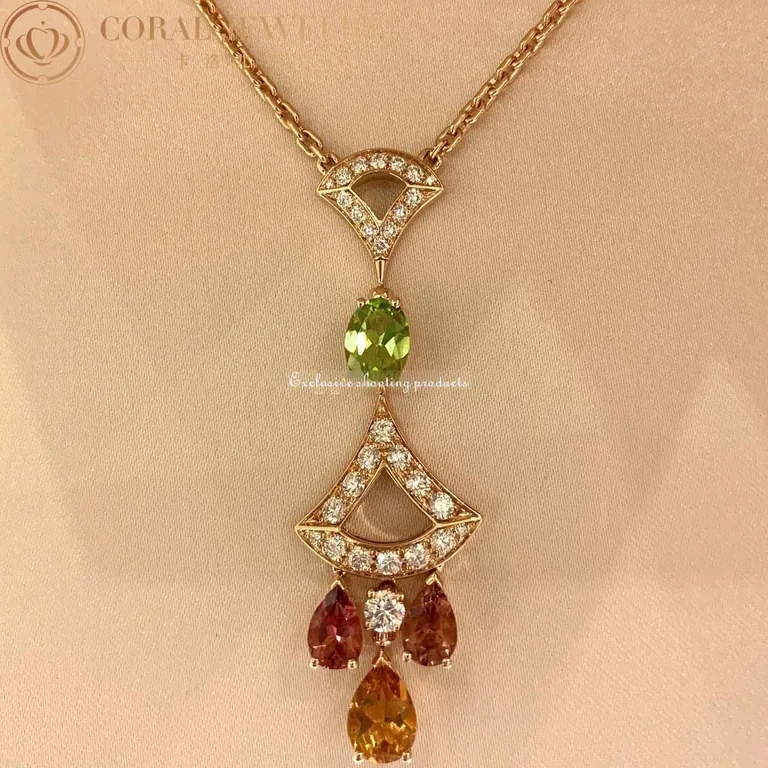 Bulgari Divas? Dream 355613 Necklace Rose Gold Citrine Peridot Pink Tourmaline 14