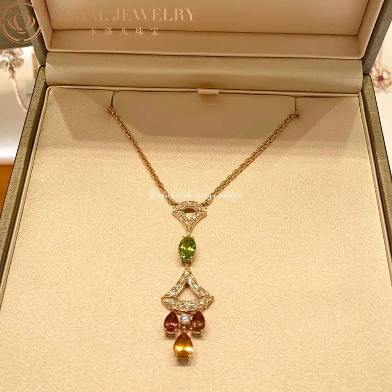 Bulgari Divas? Dream 355613 Necklace Rose Gold Citrine Peridot Pink Tourmaline 13