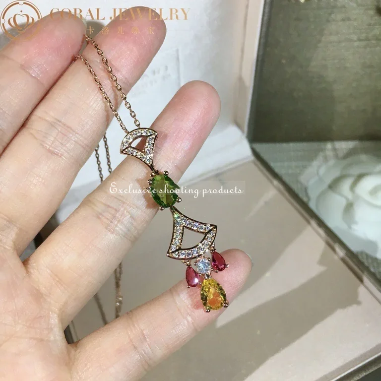 Bulgari Divas? Dream 355613 Necklace Rose Gold Citrine Peridot Pink Tourmaline 10