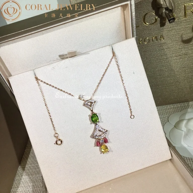 Bulgari Divas? Dream 355613 Necklace Rose Gold Citrine Peridot Pink Tourmaline 9