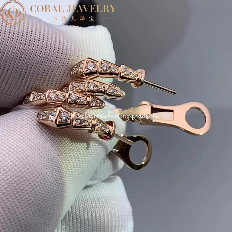 Bulgari Serpenti 358361 Viper 18 kt rose gold earrings set with pavé diamonds 5