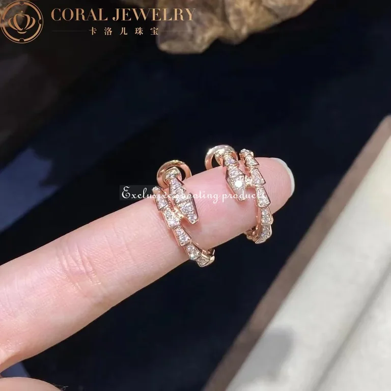 Bulgari Serpenti 358361 Viper 18 kt rose gold earrings set with pavé diamonds 4