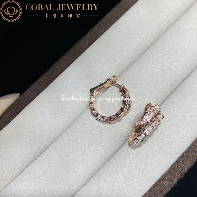 Bulgari Serpenti 358361 Viper 18 kt rose gold earrings set with pavé diamonds 2