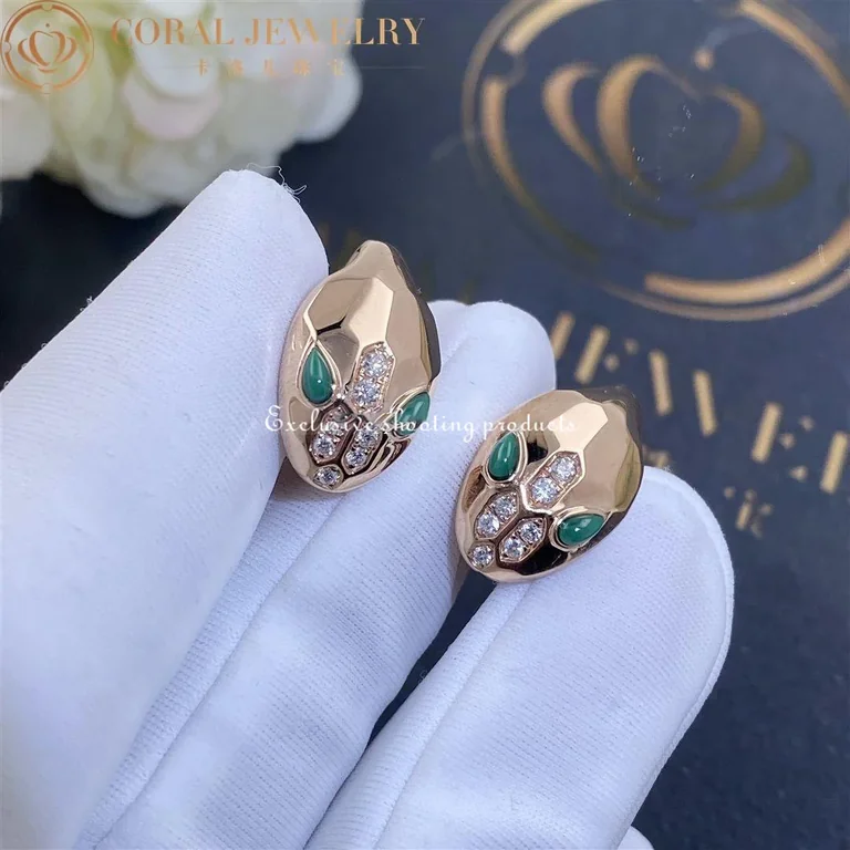 Bulgari Serpenti 352701 Rose Gold & Malachite Earrings 4