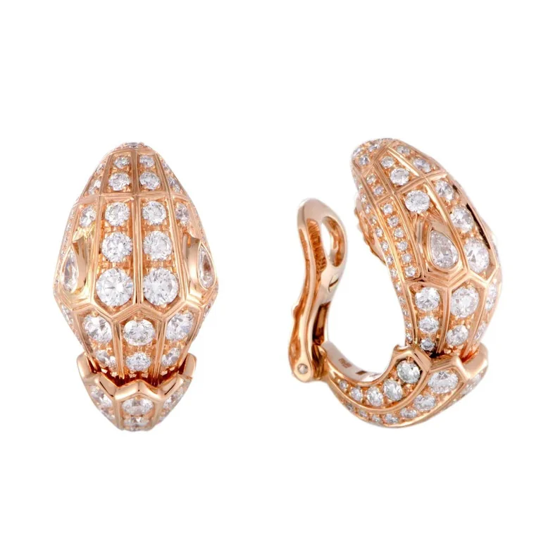 Bulgari Serpenti 354702-WG-1 Rose Gold Full Diamond Pave Huggie Clip-on Earrings 4