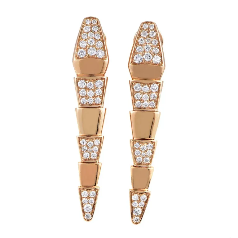 Bulgari Serpenti Rose Gold Earrings Partial Diamond Pave Drop Earrings 1
