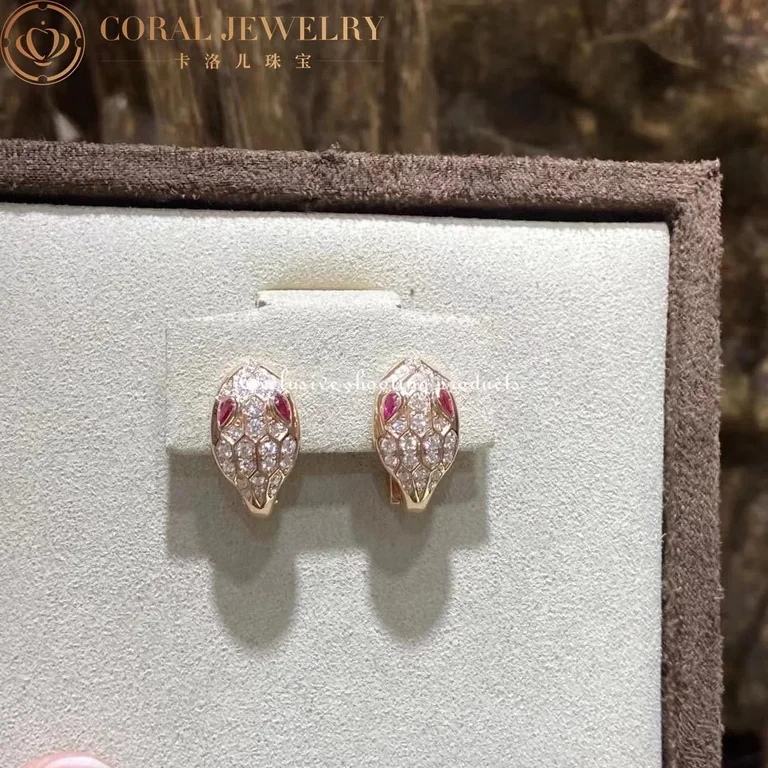 Bulgari Serpenti 352726 earrings in 18kt pink gold with rubellite and pavé diamonds OR857722 4