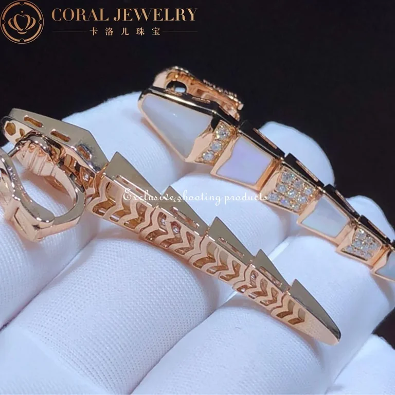 Bulgari Serpenti 350678 18K Rose Gold Diamond Mother of Pearl Clip-On Earrings OR857278 8