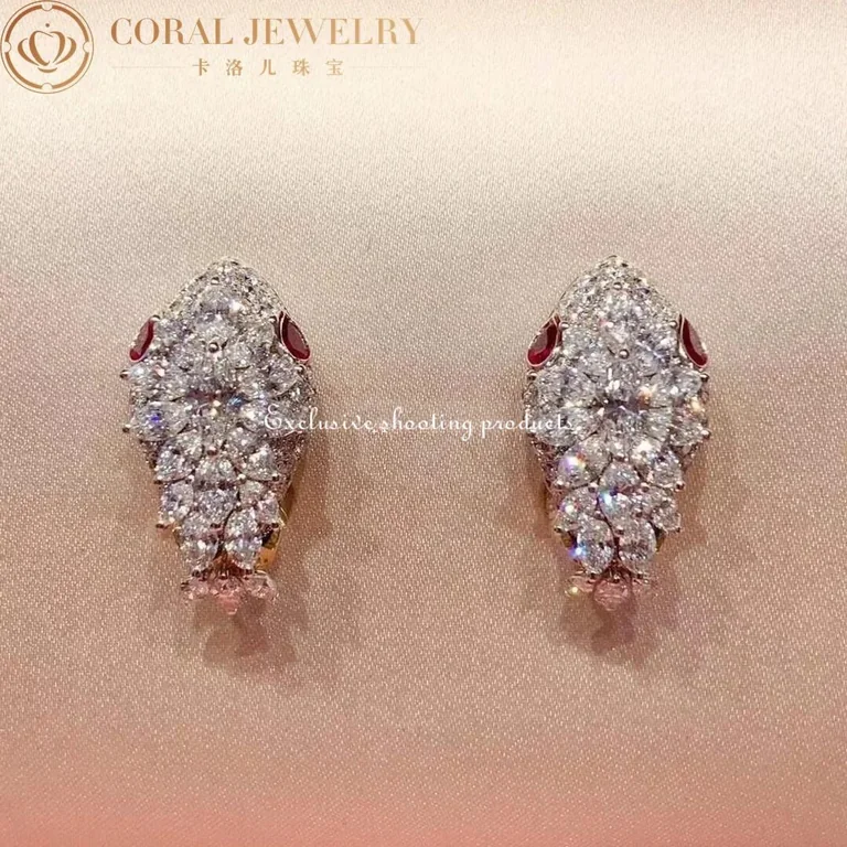 Bulgari Serpenti diamond earrings in platinum and 18k yellow gold with ruby eyes 5