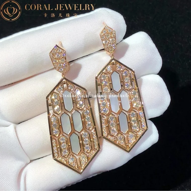 Bulgari Serpenti Earrings in 18-carat pink gold and white mother-of-pearl and diamond high jewelry Earrings 7